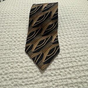 Zylos by George Machado Men 100% Silk Tie Geometric Abstract Pattern‎ Black/Gold